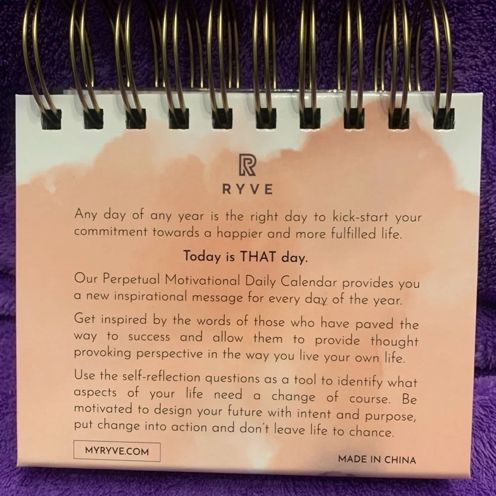 Ryve Gold Spiral Inspirational Quote Daily Calendar New